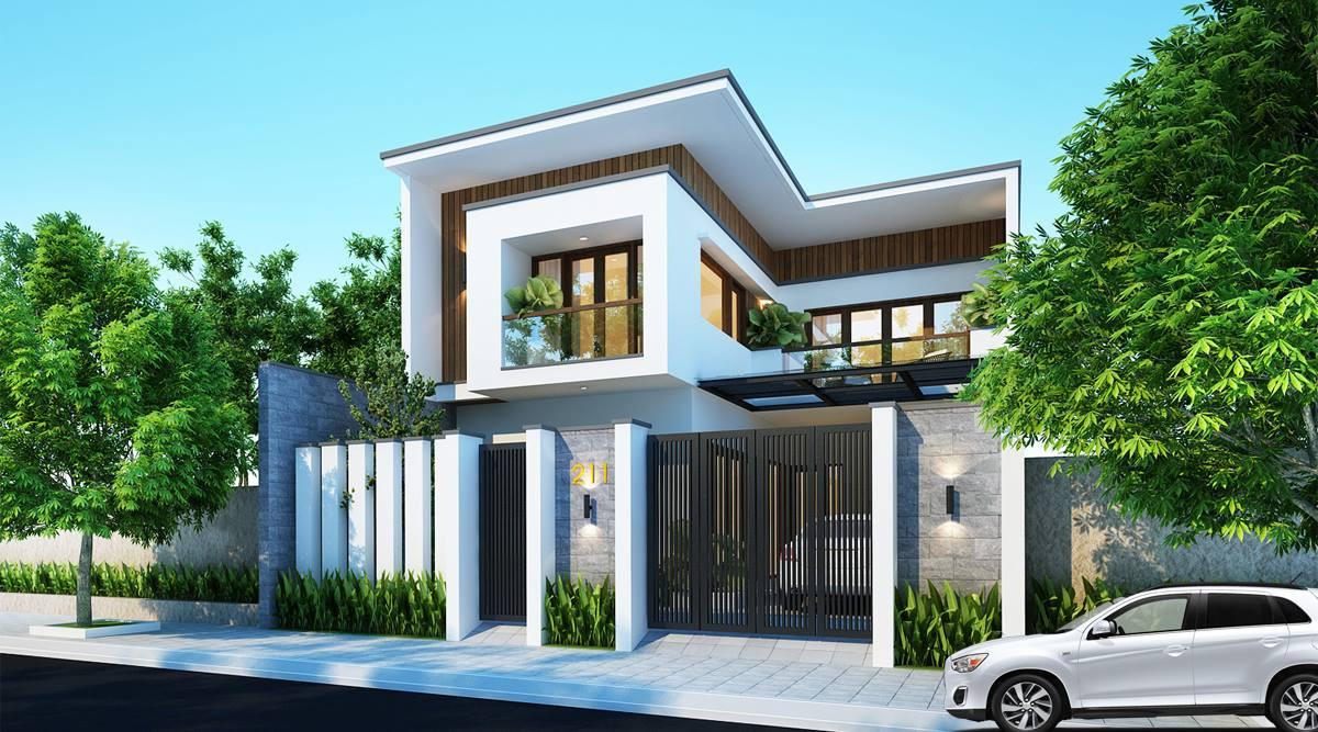 Thiết kế nhà chữ L 2 tầng 80m2